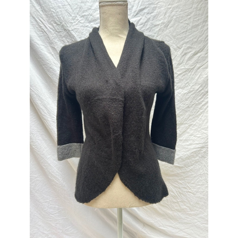 Wooden Ships Paola Buendia Brown Knit Cardigan Sweater Womens XS/S 3/4 Sleeve